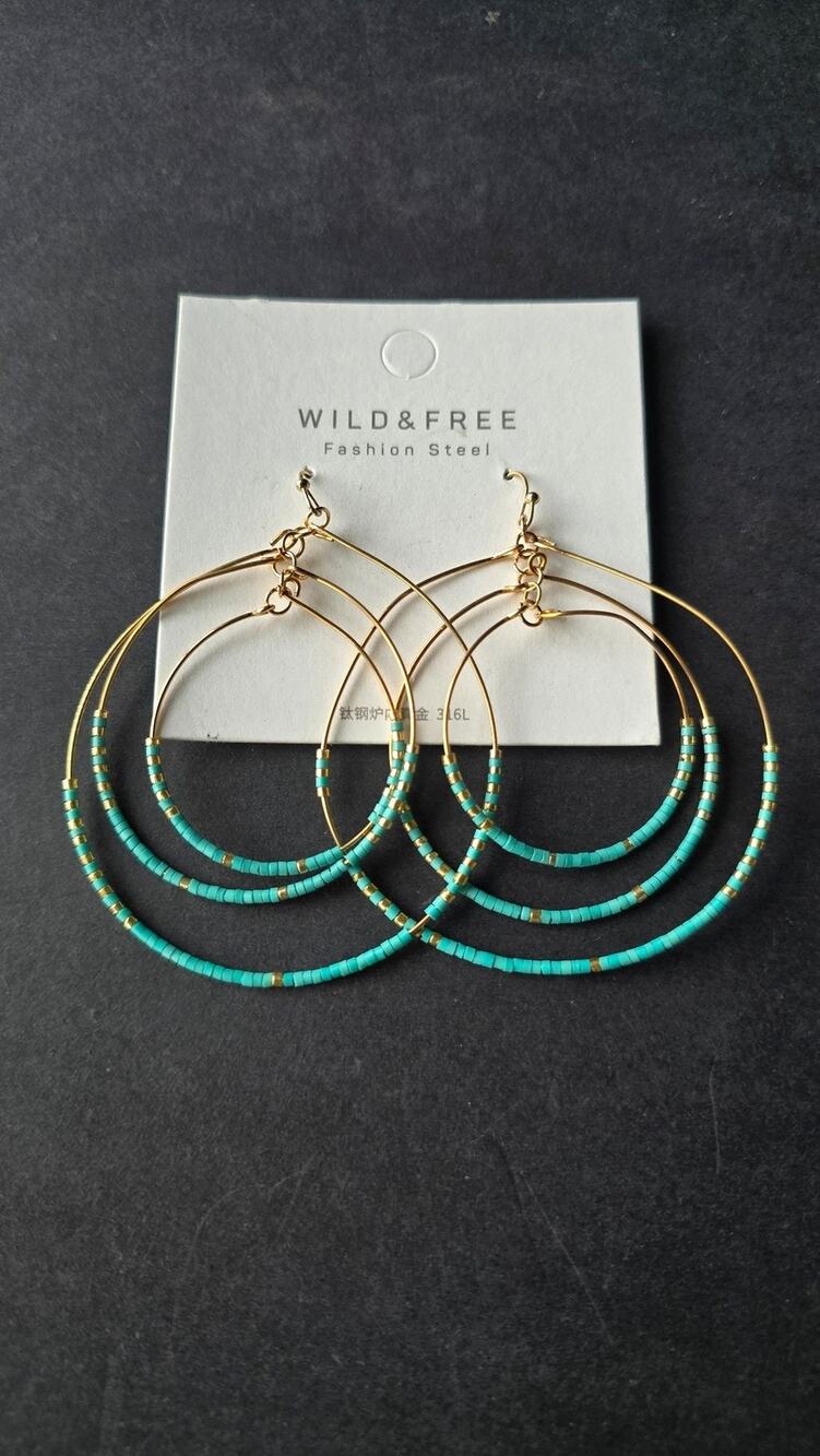 WILD&FREE Turquoise Blue Beaded Hoop Dangle Drop Earrings Womens Boho Jewelry